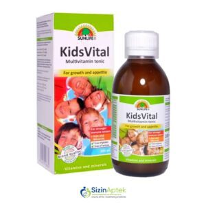 KidsVital 200 ml КидсВитал 200 мл Lizin Maqnezium C vitamini Dəmir Sink Niasin E vitamini Pantoten turşusu A Polivitamin KidsVital qiymet catdirilma / qiyməti çatdırılma Baku /  aptek onlayn online 