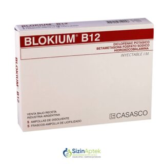 Blokium B12 5 ml N5 Блокиум B12 5 мл N5 Tərkibi: Diklofenak kalium Betametazon natrium fosfat Hidroksikobalamin sulfat Farmakoloji Təsiri: Ağrıkəsici , iltihabəleyhinə Vahidi: AMPUL İstehsalcı Ölkə: ARGENTİNA Təsiredicinin miqdarı : Diklofenak kalium  75 mq Betametazon natrium fosfat  2.63 mq Hidroksikobalamin sulsat  10 mq [  Blokium qiymet catdirilma / qiyməti çatdırılma Baku /  aptek onlayn online  ] 
