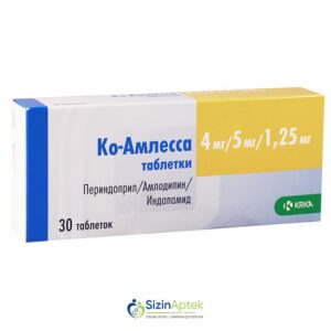Ko-Amlessa 4 mq/ 5 mq/ 1.25 mq N30 Ко-Амлесса 4 мг/ 5 мг/ 1.25 мг N30 Co-Amlessa  Tərkibi: Perindopril Amlodipin İndapamid Farmakoloji Təsiri: Hipotenziv Vahidi: TABLET İstehsalcı Ölkə: SLOVENIYA İstehsalcı Firma: KRKA Təsiredicinin miqdarı: Perindopril  4 mq   Amlodipin  5 mq İndapamid   1.25 mq [ Ko-Amlessa qiymet catdirilma / qiyməti çatdırılma Baku / aptek onlayn online ]