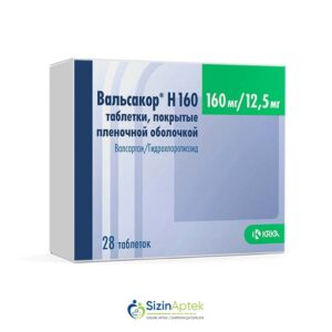 Valsakor H 160 mq / 12.5 mq N28 Вальсакор Н 160 мг / 12.5 мг N28 Tərkibi: Valsartan Hidroxlortiazid Farmakoloji Təsiri: Hipotenziv Vahidi: TABLET İstehsalcı Ölkə: SLOVENIYA İstehsalcı Firma: KRKA Təsiredicinin miqdarı: Valsartan 160 mq Hidroxlortiazid  12.5 mq [ Valsakor qiymet catdirilma / qiyməti çatdırılma Baku / aptek onlayn online ] 