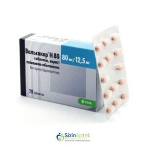 Valsakor H 80 mq / 12.5 mq N28 Вальсакор Н 80 мг / 12.5 мг N28 Tərkibi: Valsartan Hidroxlortiazid Farmakoloji Təsiri: Hipotenziv Vahidi: TABLET İstehsalcı Ölkə: SLOVENIYA İstehsalcı Firma: KRKA Təsiredicinin miqdarı: Valsartan 80 mq Hidroxlortiazid  12.5 mq [ Valsakor qiymet catdirilma / qiyməti çatdırılma Baku / aptek onlayn online ] 