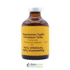 Farmalipon turbo 1.2 % 50 ml (venadaxili infuziya) Фармалипон турбо 1.2 % 50 мл (внутривенная инфузия) Tərkibi: Tiokt turşusu Farmakoloji Təsiri: Hipoqlikemik Vahidi: FLAKON İstehsalcı Ölkə: UKRAYNA İstehsalcı Firma: Farmak Təsiredicinin miqdarı: Tiokt turşusu  600 mq [ Farmalipon turbo qiymet catdirilma / qiyməti çatdırılma Baku / aptek onlayn online ]