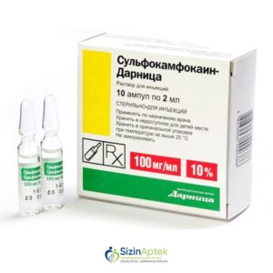 Sulfokamfokain 10% 2 ml N10 Сульфокамфокаин 10% 2 мл N10 Tərkibi: Prokain Sulfokamfora turşusu Farmakoloji Təsiri: Kardiostimuləedici, analeptik Vahidi: AMPUL İstehsalcı Ölkə: UKRAYNA İstehsalcı Firma: Darnitsa Təsiredicinin miqdarı: Prokain  50.4 mq Sulfokamfora turşusu  49.6 mq [  Sulfokamfokain qiymet catdirilma / qiyməti çatdırılma Baku /  aptek onlayn online  ] 