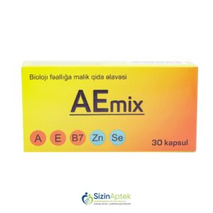 Aemiks N30 (Aemix) Аемикс N30 Tərkibi: A vitamini E vitamini B7 vitamini Sink Selen Farmakoloji Təsiri: Polivitamin, mineral Vahidi: Kapsul İstehsalcı Ölkə: BELÇİKA Təsiredicinin miqdarı: A vitamini  1000 mkq E vitamini  100 mq B7 vitamini  25 mkq Sink  10 mq Selen  50 mkq[  Aemiks qiymet catdirilma / qiyməti çatdırılma Baku /  aptek onlayn online  ]