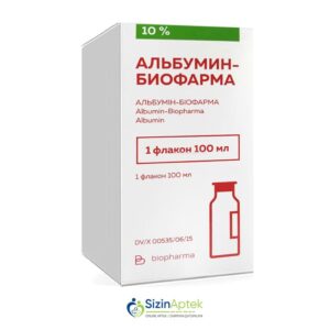 Albumin 10% 100 ml (infuziya üçün məhlul) Альбумин 10% 100 мл (раствор для инфузий) Tərkibi: İnsan albumini Farmakoloji Təsiri: Anabolik, plazmaəvəzedici Vahidi: FLAKON İstehsalcı Ölkə: UKRAYNA İstehsalcı Firma: Biopharma Təsiredicinin miqdarı: İnsan albumini  100 mq/ml [ Albumin qiymet catdirilma / qiyməti çatdırılma Baku / aptek onlayn online ]