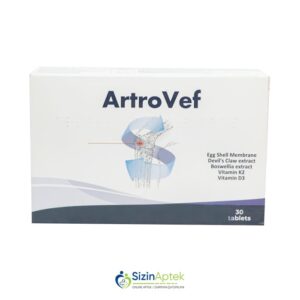 ArtroVef N30 АртроВеф N30 Tərkibi: Yumurta qabığı membranı Şeytan pəncəsi kökü ekstraktı Bosveliya ekstraktı K2 vitamini D3 vitamini Farmakoloji Təsiri: Dayaq-hərəkət sisteminin fəaliyyətini yaxşılaşdırıcı Vahidi: TAB İstehsalcı Ölkə: TÜRKİYƏ Təsiredicinin miqdarı: Yumurta qabığı membranı  500 mq  Şeytan pəncəsi kökü ekstraktı  50 mq  Bosveliya ekstraktı  50 mq  K2 vitamini  10 mkq  D3 vitamini  1000 BV  [ ArtroVef qiymet catdirilma / qiyməti çatdırılma Baku / aptek onlayn online sifariş ]