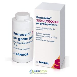 Baneosin 10 qr Банеоцин 10 гр Tərkibi: Basitrasin, Neomisin  Farmakoloji Təsiri: Antibakterial Vahidi: TOZ İstehsalcı Ölkə: AVSTRALIYA Təsiredicinin miqdarı: Basitrosin  250 BV  Neomisin  5000 BV  [  Baneosin qiymet catdirilma / qiyməti çatdırılma Baku /  aptek onlayn online  ]