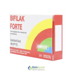 Bifilak forte N20 Бифилак форте N20 Tərkibi: Bifidobakterin Laktobakterin Farmakoloji Təsiri: Probiotik Vahidi: KAPSUL İstehsalcı Ölkə: FİNLANDİYA Təsiredicinin miqdarı: Bifidobakterin   10 mq  Laktobakterin  10 mq [ Bifilak qiymet catdirilma / qiyməti çatdırılma Baku / aptek onlayn online sifariş ]