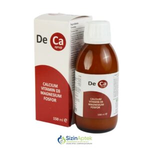 Deka 150 ml Дека 150 мл Tərkibi: Kalsium Maqnezium Vitamin D3 Fitin Fosfor Farmakoloji Təsiri: Kalsium -fosfor mübadiləsi tənzimləyicisi Vahidi: QUTU İstehsalcı Ölkə: TÜRKİYƏ Təsiredicinin miqdarı: Kalsium  200 mq Maqnezium  100 mq Vitamin D3   200 mq Fitin  100 mq Fosfor  50 mq [ Deka qiymet catdirilma / qiyməti çatdırılma Baku / aptek onlayn online sifariş ]
