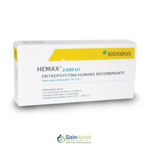 Hemax 2000 1ml N1 Гемакс 2000 IU fl. №1 Tərkibi: Eritropoetin  1 flakonda 2000 IU rekombinant insan eritropoetin alfa (rHuEpoα)  Farmakoloji Təsiri: Anemiya ələyhinə Vahidi: Flakon İstehsalcı Ölkə: Argentina [ Hemax qiymet catdirilma / qiyməti çatdırılma Baku / aptek onlayn online ]