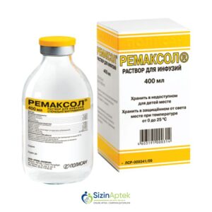 Remaksol 400 ml (infuziya üçün məhlul) Ремаксол 400 мл (раствор для инфузий) Remaxol Tərkibi: Yantar turşusu Meqlumin Riboksin Metionin Nikotinamid Farmakoloji Təsiri: Hepatoprotektor Vahidi: FLAKON İstehsalcı Ölkə: RUSİYA Təsiredicinin miqdarı: Yantar turşusu  5.28 q Meqlumin  8.725 q Riboksin  2 q Metionin  0.75 q Nikotinamid  0.25 q [ Remaksol qiymet catdirilma / qiyməti çatdırılma Baku / aptek onlayn online ]