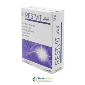 Restvit Forte N30 Рествит Форте N30 Restivit  Tərkibi: Maqnezium B6 vitamini Qonaqotu ekstraktı Yemişan ekstraktı Bədrənc ekstraktı Farmakoloji Təsiri: Sakitləşdirici, yuxugətirici Vahidi: TABLET İstehsalcı Ölkə: TÜRKİYƏ  [  Restvit qiymet catdirilma / qiyməti çatdırılma Baku /  aptek onlayn online  ]