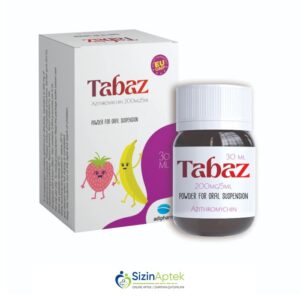 Tabaz suspenziya 200 mq/5 ml 30 ml Табаз суспензия 200 мг/5 мл 30 мл Tərkibi: Azitromisin Farmakoloji Təsiri: Antibiotik Vahidi: FLAKON İstehsalcı Ölkə: Bolgaristan Təsiredicinin miqdarı: Azitromisin  40 mq/ml  [  Tabaz qiymet catdirilma / qiyməti çatdırılma Baku /  aptek onlayn online  sifariş ]