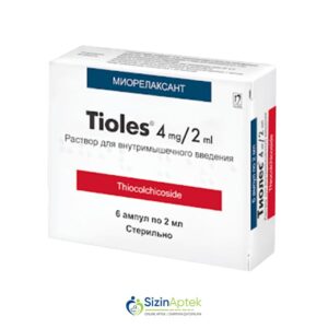 Tioles 4 mq /2 ml N6 Тиолес 4 мг /2 мл N6 Tərkibi: Tiokolxikozid Farmakoloji Təsiri:  Miorelaksant  Vahidi: AMPUL İstehsalcı Ölkə: TÜRKİYƏ Təsiredicinin miqdarı:  Tiokolxikozid  4 mq /  2 ml [  Tioles qiymet catdirilma / qiyməti çatdırılma Baku /  aptek onlayn online  sifariş]