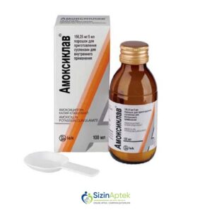 Amoksiklav 156.25 mq/5 ml 100 ml (suspenziya üçün toz) Амоксиклав 156.25 мг/5 мл 100 мл (порошок для суспензии) Tərkibi: Amoksisillin, Klavulon turşusu Farmakoloji Təsiri: Antibiotik Vahidi: FLAKON İstehsalcı Ölkə: SLOVENIYA İstehsalcı Firma: Lek Təsiredicinin miqdarı: Amoksisillin  125 mq  Klavulon turşusu  31.25 mq  [  Amoksiklav qiymet catdirilma / qiyməti çatdırılma Baku /  aptek onlayn online  ]