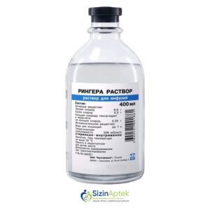 Ringer məhlulu 400 ml (infuziya üçün məhlul) Раствор Рингера 400 мл (раствор для инфузий) Tərkibi: Natrium xlorid Kalsium xlorid Kalium xlorid Farmakoloji Təsiri: Plazmaəvəzedici Vahidi: FLAKON İstehsalcı Ölkə: UKRAYNA Təsiredicinin miqdarı: Natrium xlorid  8.6 mq/ml  Kalsium xlorid  0.33 mq/ml Kalium xlorid  0.3 mq/ml [  Ringer qiymet catdirilma / qiyməti çatdırılma Baku /  aptek onlayn online  ]