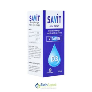 Savit damcı 50 000 BV 15 ml Савит капли 50 000 МЕ 15 мл Tərkibi: D3 vitamini Farmakoloji Təsiri: Vitamin Vahidi: FLAKON İstehsalcı Ölkə: TÜRKİYƏ Təsiredicinin miqdarı: D3 vitamini  133 BV/damcı [  Savit qiymet catdirilma / qiyməti çatdırılma Baku /  aptek onlayn online  ]