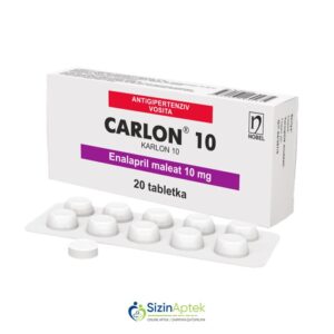 Karlon 10 mq N20 Карлон 10 мг N20 Carlon Tərkibi: Enalapril Farmakoloji Təsiri: Hipotenziv Vahidi: TABLET İstehsalcı Ölkə: TÜRKİYƏ Təsiredicinin miqdarı: Enalapril  10 mq [  Karlon qiymet catdirilma / qiyməti çatdırılma Baku /  aptek onlayn online  ]