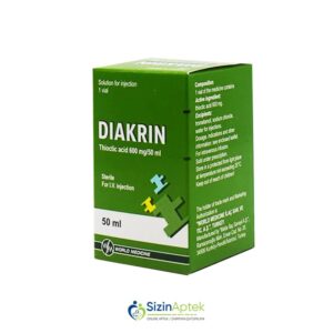 Diakrin 600 mq 50 ml N1 Диакрин 600 мг 50 мл N1 Tərkibi: Tiokt turşusu Farmakoloji Təsiri: Metabolik Vahidi: AMPULA İstehsalcı Ölkə: TÜRKİYƏ Təsiredicinin miqdarı: Tiokt turşusu  12 mq/ml [  Diakrin qiymet catdirilma / qiyməti çatdırılma Baku /  aptek onlayn online  ]