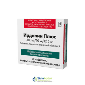 İrdapin Plus 300 mq/10 mq/12.5 mq N28 Ирдапин Плюс 300мг/10 мг/12.5 мг N28  Tərkibi: İrbesartan Amlodipin Hidroxlortiazid Farmakoloji Təsiri: Hipotenziv Vahidi: TABLET İstehsalcı Ölkə: TÜRKİYƏ Təsiredicinin miqdarı: İrbesartan  300mq Amlodipin  10 mq Hidroxlortiazid  12.5 mq [  İrdapin qiymet catdirilma / qiyməti çatdırılma Baku /  aptek onlayn online  ]