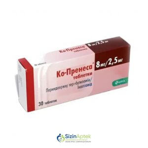 Ko-prenessa 8 mq/2.5 mq N30 Ко-пренесса 8 мг/2.5 мг N30 Tərkibi: Perindopril, , İndapamid Farmakoloji Təsiri: Antihipertenziv Vahidi: TABLET İstehsalcı Ölkə: SLOVENIYA İstehsalcı Firma: KRKA Təsiredicinin miqdarı: Perindopril      8 mq İndapamid    2.5 mq [  Ko-prenessa qiymet catdirilma / qiyməti çatdırılma Baku /  aptek onlayn online  ]