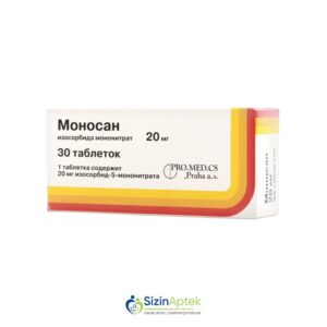 Monosan 20 mq N30 Моносан 20 мг N30 Tərkibi: Izosorbid 5 mononitrat Farmakoloji Təsiri: Hipotenziv, damar genişləndirici Vahidi: TAB İstehsalcı Ölkə: ÇEXİYA Təsiredicinin miqdarı: Izosorbid-5-mononitrat  20 mq  [  Monosan qiymet catdirilma / qiyməti çatdırılma Baku /  aptek onlayn online  ]