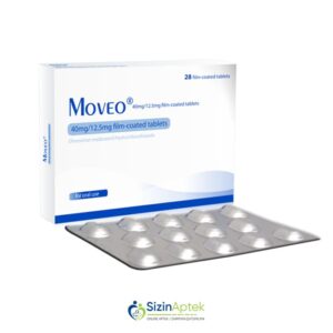 Moveo 40 mq/12.5 mq N28 Мовео 40 мг/12.5 мг N28 Tərkibi: Olmesartan medoksomil, Hidroxlortiazid Farmakoloji Təsiri: Hipotenziv Vahidi: TABLET İstehsalcı Ölkə: MALTA Təsiredicinin miqdarı: Olmesartan medoksomil  40 mq Hidroxlortiazid  12.5 mq [  Moveo qiymet catdirilma / qiyməti çatdırılma Baku /  aptek onlayn online  ]
