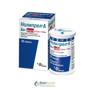 Noliprel bi forte 10 mg/2.5 mg N30 Нолипрел би форте 10 мг/2,5 мг Н30 Tərkibi: Perindopril arginin İndapamid Farmakoloji Təsiri: Hipotenziv Təsiredicinin miqdarı: Perindopril arginin  10 mq İndapamid   2.5 mq [  Noliprel qiymet catdirilma / qiyməti çatdırılma Baku /  aptek onlayn online  ]