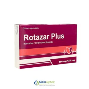Rotazar Plus - VM 150 mq / 12.5 mq N28 Ротазар Плюс - ВМ 150 мг / 12.5 мг N28 Tərkibi: İrbesartan Hidroxlortiazid Farmakoloji Təsiri: Hipotenziv Vahidi: ADET İstehsalcı Ölkə: TÜRKİYƏ İstehsalcı Firma: World Medicine Təsiredicinin miqdarı: İrbesartan  150 mq Hidroxlortiazid  12.5 mq [  Rotazar qiymet catdirilma / qiyməti çatdırılma Baku /  aptek onlayn online  ]