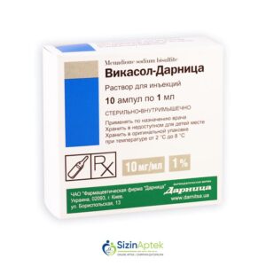 Vikasol 1% 1 ml N10 Викасол 1% 1 мл N10 Tərkibi: Menadion Farmakoloji Təsiri: Hemostatik Vahidi: AMPUL İstehsalcı Ölkə: UKRAYNA İstehsalcı Firma: Darnitsa Təsiredicinin miqdarı: Menadion  10 mq/ml [  Vikasol qiymet catdirilma / qiyməti çatdırılma Baku /  aptek onlayn online  ]