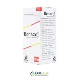 Benazol suspenziya 10 ml Беназол суспензия 10 мл Tərkibi: Albendazol Farmakoloji Təsiri: Parazit əleyhinə, antihelmint Vahidi: FL İstehsalcı Ölkə: Rumıniya Təsiredicinin miqdarı: Albendazol  400 mq [  Benazol qiymet catdirilma / qiyməti çatdırılma Baku /  aptek onlayn online  ]