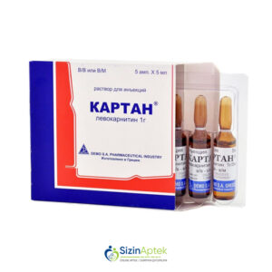 Kartan 5 ml N5 Картан 5 мл N5 Tərkibi: Levokarnitin Farmakoloji Təsiri: Anabolik, anti-hipoksik, anti-tireoid, yağ metabolizmasını stimullaşdırır Vahidi: AMP İstehsalcı Ölkə: YUNANISTAN Təsiredicinin miqdarı: Levokarnitin 200 mq/ml [  Kartan qiymet catdirilma / qiyməti çatdırılma Baku /  aptek onlayn online  ]