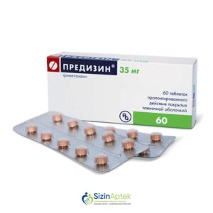 Predizin 35 mq N60 Предизин 35 мг N60 Tərkibi: Trimetazidin dihidroxlorid Farmakoloji Təsiri: Antihipoksant Vahidi: TAB İstehsalcı Ölkə: POLŞA İstehsalcı Firma: Gedeon Richter Təsiredicinin miqdarı: Trimetazidin dihidroxlorid  35 mq [  Predizin qiymet catdirilma / qiyməti çatdırılma Baku /  aptek onlayn online  ]