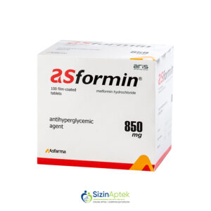 Asformin 850 mq N100 Tərkibi: Metformin Farmakoloji Təsiri:Hipoqlikemik  Vahidi: TAB İstehsalcı Ölkə: TÜRKİYƏ Təsiredicinin miqdarı: Metformin  850 mq [  Asformin qiymet catdirilma / qiyməti çatdırılma Baku /  aptek onlayn online  ]