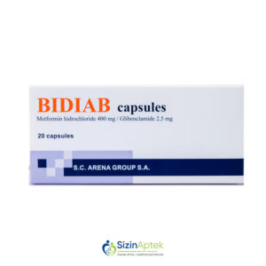 Bidiab N20 Tərkibi: Metformin, Glibenklamid Farmakoloji Təsiri: Hipoqlikemik Vahidi: KAPS İstehsalcı Ölkə: RUMINİYA Təsiredicinin miqdarı:  Metformin  400 mq      Glibenklamid  2.5 mq[  Bidiab qiymet catdirilma / qiyməti çatdırılma Baku /  aptek onlayn online  ]