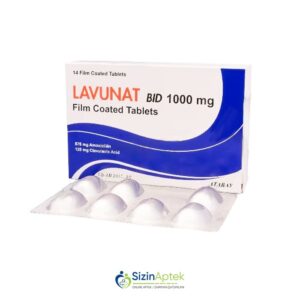 Lavunat BID 1000 mq N14 Tərkibi: Amoksisillin Klavulan turşusu Farmakoloji Təsiri: Antibakterial Vahidi: TAB İstehsalcı Ölkə: TÜRKİYƏ Təsiredicinin miqdarı: Amoksisillin  875 mq  Klavulan turşusu  125 mq  [  Lavunat qiymet catdirilma / qiyməti çatdırılma Baku /  aptek onlayn online  ]