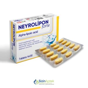 Neyrolipon Forte N30 Tərkibi: Alfa lipoy turşusu L karnitin B1 vitamini B6 vitamini B12 vitamini Selen Sink Vahidi: TAB İstehsalcı Ölkə: TUR Təsiredicinin miqdarı: Alfa-lipoy turşusu  300 mq  L-karnitin  200 mq  B1 vitamini  1.1 mq  B6 vitamini  1.4 mq  B12 vitamini  2.5 mkq Selen  55 mkq Sink  10 mq [  Neyrolipon qiymet catdirilma / qiyməti çatdırılma Baku /  aptek onlayn online  ]
