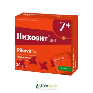 Pikovit Forte 7+ N30 (sorma pastillər) Tərkibi: Vitamin A Vitamin D3 Vtamin C Vitamin E Vitamin B1 Vitamin B2 Vitamin B6 Fol turşusu Vitamin B12 Farmakoloji Təsiri: Polivitamin Vahidi: PAST İstehsalcı Ölkə: Sloveniya İstehsalcı Firma: KRKA [  Pikovit qiymet catdirilma / qiyməti çatdırılma Baku /  aptek onlayn online  ]