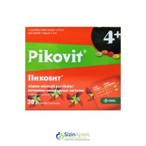 Pikovit 4+ N30 (sorma pastillər) Tərkibi: Vitamin A Vitamin D3 Vitamin C Vitamin B1 Vitamin B2 Vitamin B3 Vitamin B5 Vitamin B6 Vitamin B12 Fol turşusu Kalsium Fosfor Farmakoloji Təsiri: Vitamin və mineral Vahidi: PAST İstehsalcı Ölkə: Sloveniya [  Pikovit qiymet catdirilma / qiyməti çatdırılma Baku /  aptek onlayn online  ]